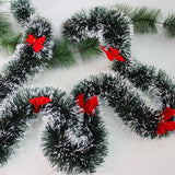 Christmas Dark Green Tinsel Garland with Snow Effect & Bowknot Decor Seasonal Hanging Ornament for Indoor Outdoor 2m WWO66