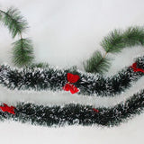 Christmas Dark Green Tinsel Garland with Snow Effect & Bowknot Decor Seasonal Hanging Ornament for Indoor Outdoor 2m WWO66