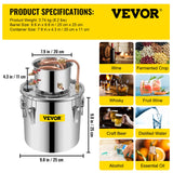 VEVOR 3 5 8 13 Gal Distiller Alambic Moonshine Alcohol Still Stainless Copper DIY Home Brew Water Wine Essential Oil Brewing Kit