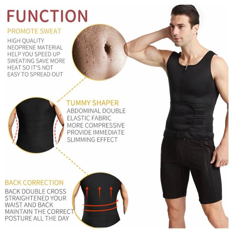 Men's Breathable Waist Trainer - Double  Sauna Vest for Back Support & Slimming Fitness Gym Workout