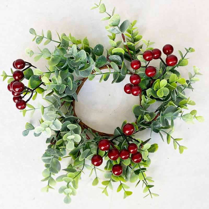 Artificial Simulation Garland Candle Ring Eucalyptus Garland On Christmas Red Fruit Garland Table Party Decoration Flowers