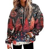 Womens Christmas Print Oversized Sweatshirt Drawstring Pullover With Pocket Trendy Sweater Tops Fashion Clothes