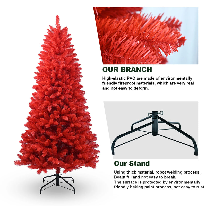 5/6/FT Artificial Christmas Tree PVC Holiday Decoration Xmas Tree with Sturdy Metal Stand and 860 Branch Tips for Home