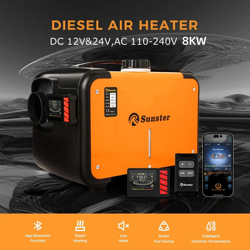 8KW 12V 24V 220V AC&DC universal Diesel Air Heater All In One bluetooth App Control Parking Heater for Van Camping Trailer Home