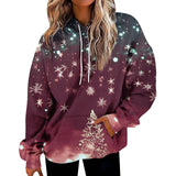 Womens Christmas Print Oversized Sweatshirt Drawstring Pullover With Pocket Trendy Sweater Tops Fashion Clothes