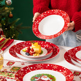 VEWEET 12/16/18/30PCS Christmas Dinnerware Set SantaClaus Style Plates Dinner Set with Dinner Plate/Dessert/Soup Plate/Mug