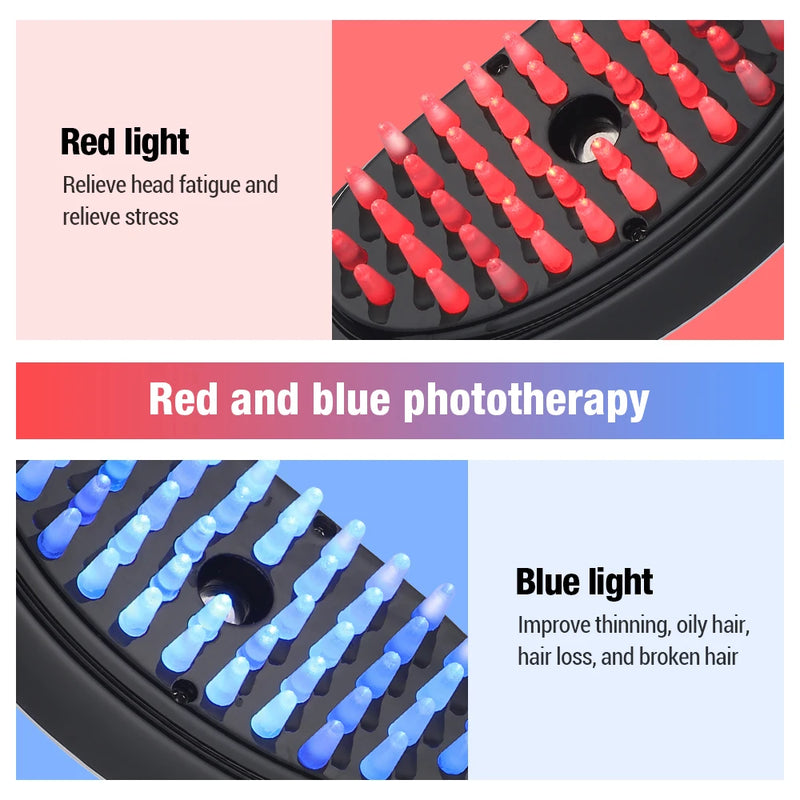 Electric Spray Massage Comb Blue Red Light Therapy Vibration Hair Massage Scalp Brush Negative Ion Spray Hair Growth Massager