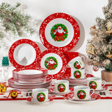 VEWEET 12/16/18/30PCS Christmas Dinnerware Set SantaClaus Style Plates Dinner Set with Dinner Plate/Dessert/Soup Plate/Mug