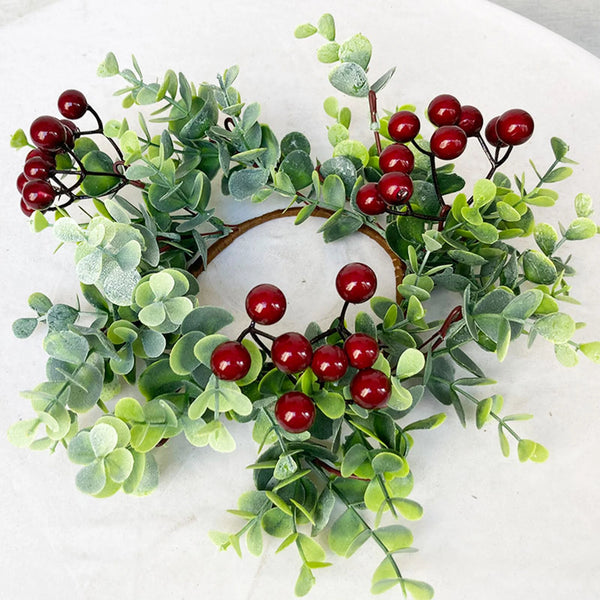 Artificial Simulation Garland Candle Ring Eucalyptus Garland On Christmas Red Fruit Garland Table Party Decoration Flowers