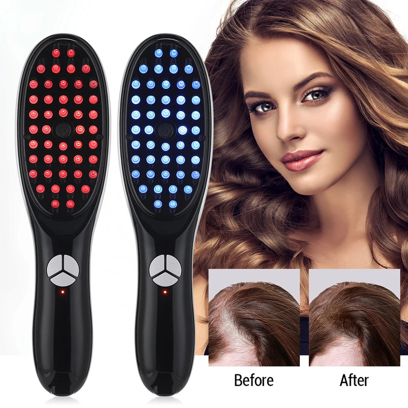 Electric Spray Massage Comb Blue Red Light Therapy Vibration Hair Massage Scalp Brush Negative Ion Spray Hair Growth Massager