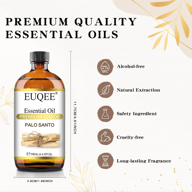 EUQEE 118ML Plant Essential Oils For Diffuser Palo Santo Cardamom Blue Tansy Nutmeg Marjoram Lavender Vanilla Rose Aroma Oils