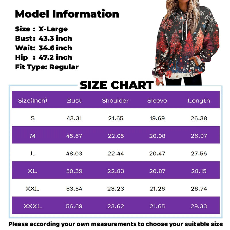 Womens Christmas Print Oversized Sweatshirt Drawstring Pullover With Pocket Trendy Sweater Tops Fashion Clothes