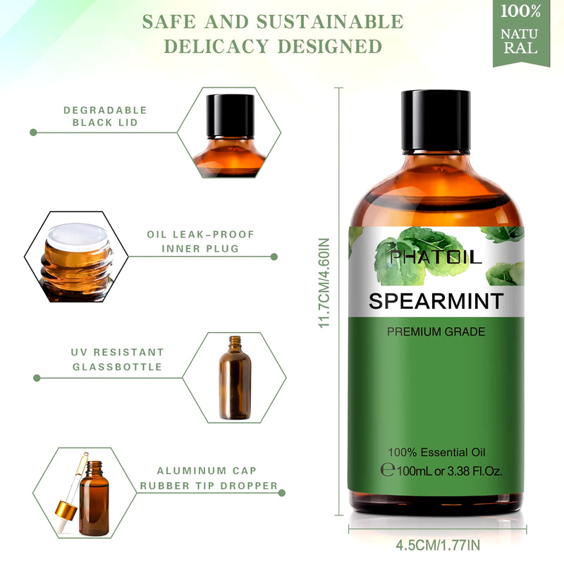 100ML Spearmint Pure Natural Rose Essential Oils for Humidifier Diffuser Spa Massage Clove Bud Oregano Helichrysum